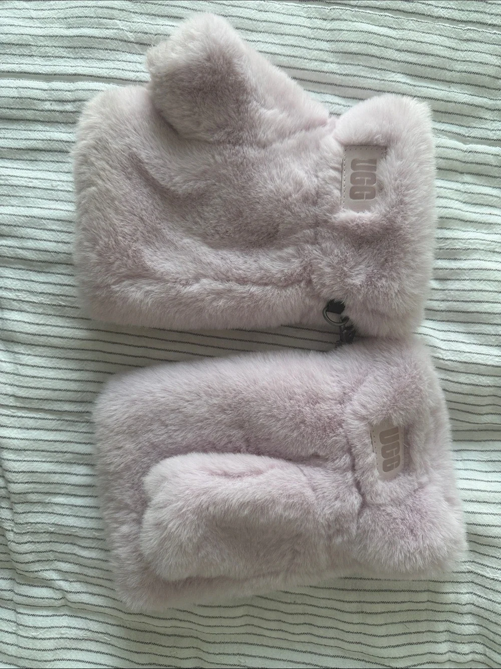 UGG Light Pink Faux Fur Fingerless Mittens